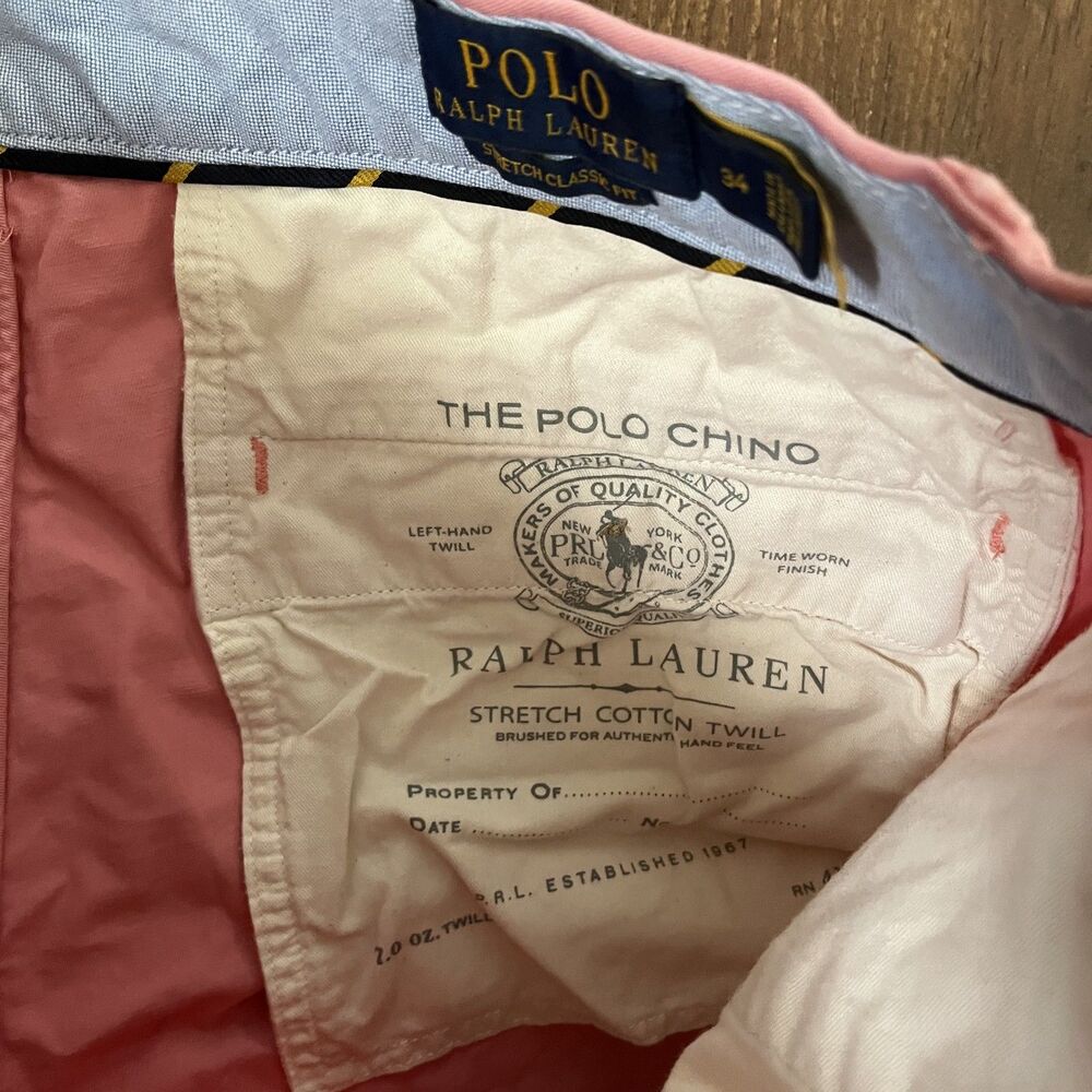 Polo Ralph Lauren Shorts Pink Chino Stretch Classic Fit Cotton Mens 34 6" inseam - Picture 2 of 6
